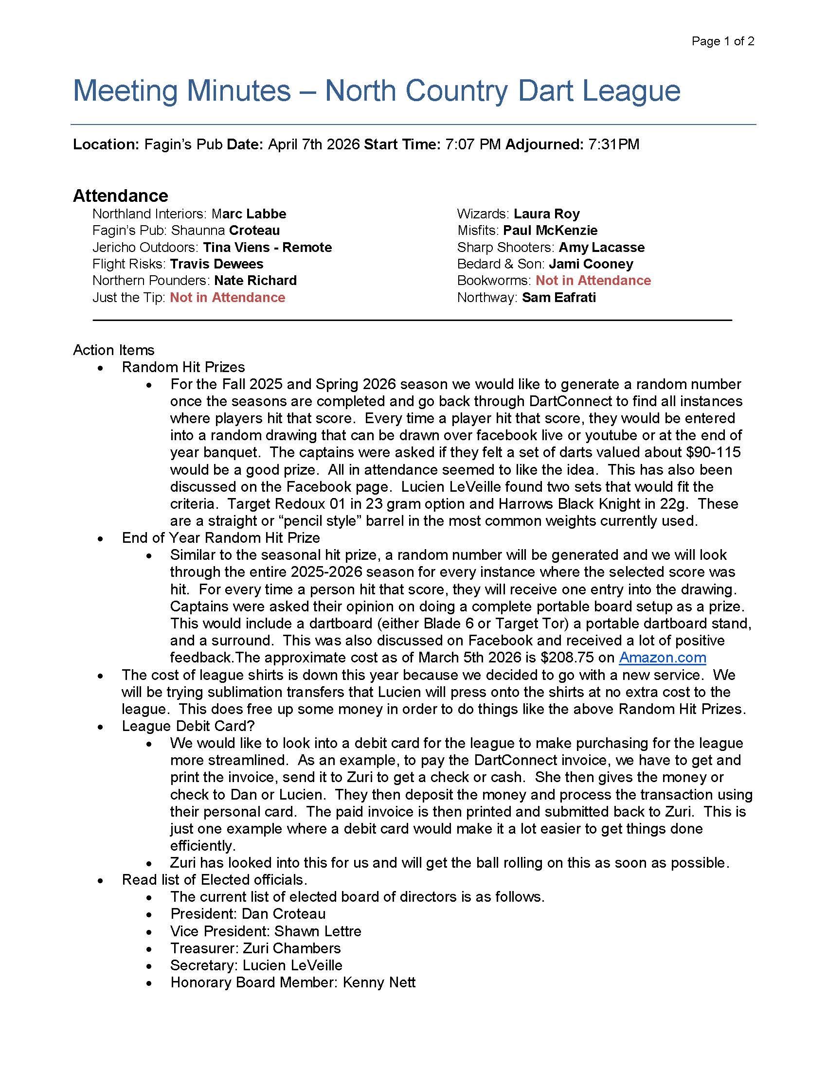 April 2026 Meeting Minutes